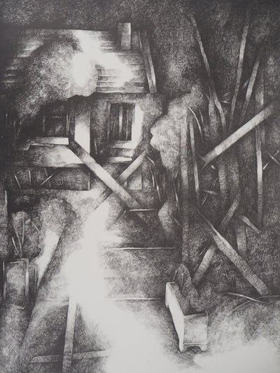 Jean-Pierre PLUNDR : La cabane - Lithographie