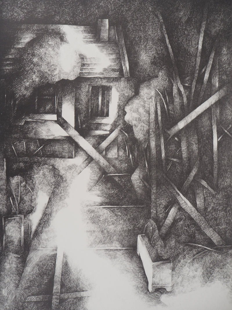 Jean-Pierre PLUNDR : La cabane - Lithographie