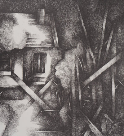 Jean-Pierre PLUNDR : La cabane - Lithographie (détail)