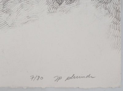 Jean-Pierre PLUNDR : La cabane - Lithographie (détail)