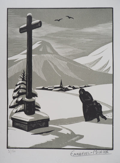 Emmanuel POIRIER : Le calvaire - 1929 - Gravure sur bois (détail)