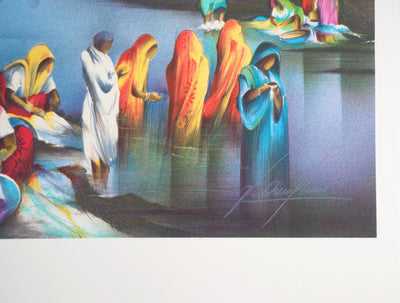 Raymond POULET : La vie autour du Taj Mahal - Lithographie (détail)