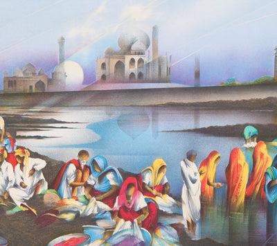 Raymond POULET : La vie autour du Taj Mahal - Lithographie (détail)
