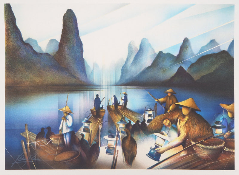 Raymond POULET : Vie nautique à Vietnam - Lithographie