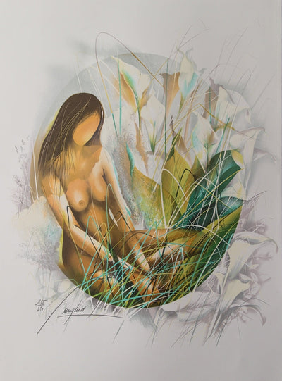 Raymond POULET : Nu aux Arums - Lithographie (détail)