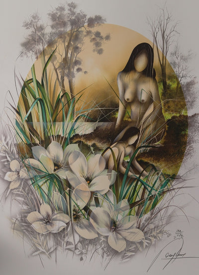 Raymond POULET : Nu au bord du fleuve - Lithographie