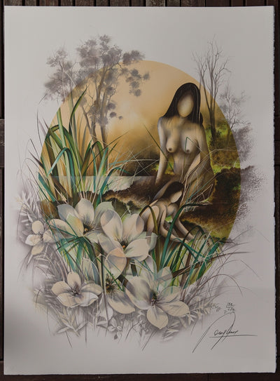 Raymond POULET : Nu au bord du fleuve - Lithographie (détail)