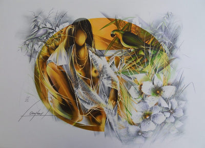 Raymond POULET : Nu au Perroquet - Lithographie