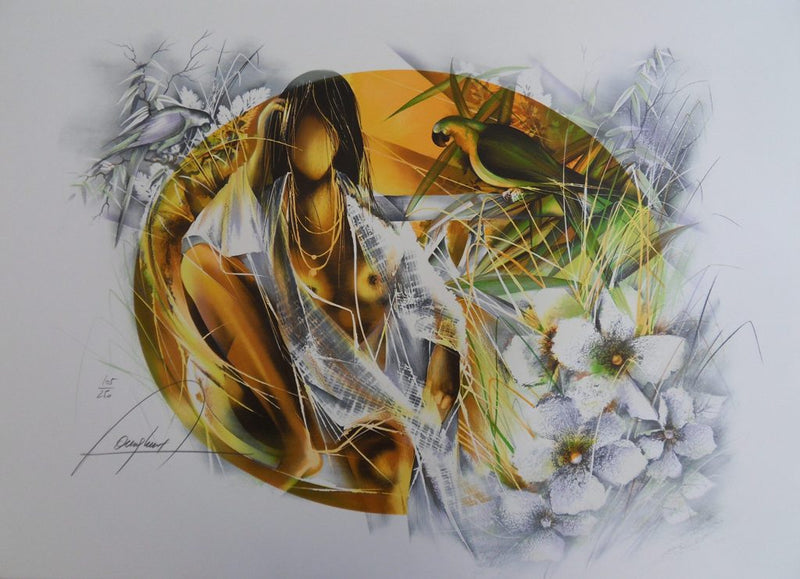 Raymond POULET : Nu au Perroquet - Lithographie