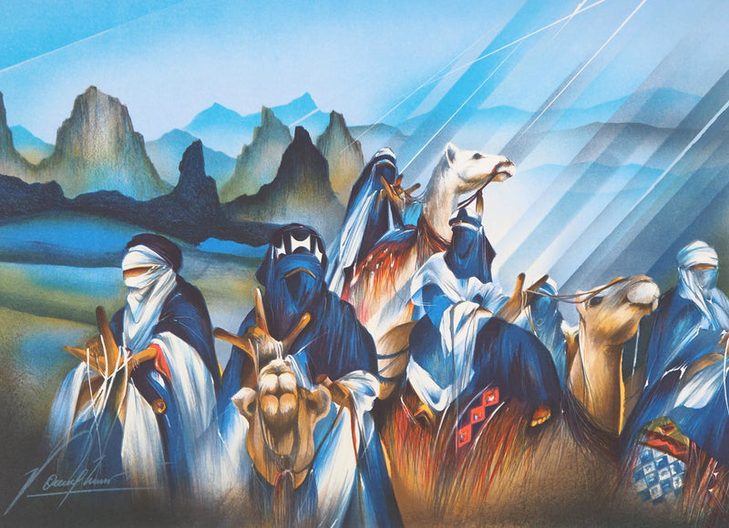 Raymond POULET : Les Voyageurs dans le désert - Lithographie (détail)