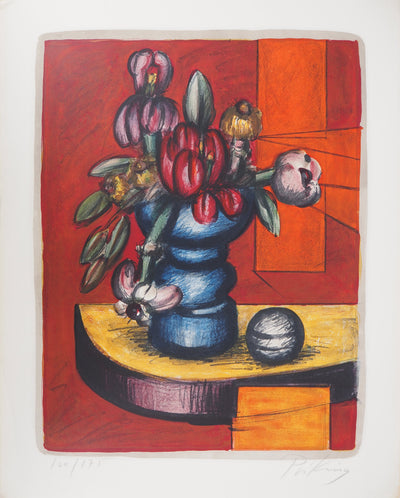 Franz PRIKING : Bouquet exotique et sphère - Lithographie