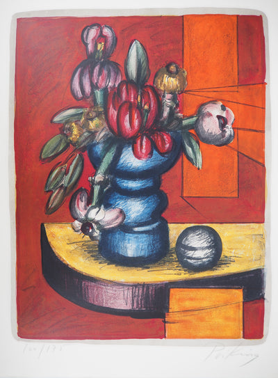 Franz PRIKING : Bouquet exotique et sphère - Lithographie (détail)