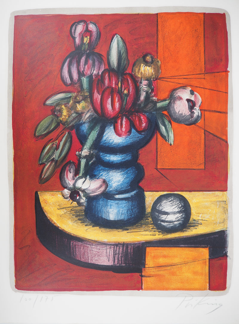 Franz PRIKING : Bouquet exotique et sphère - Lithographie (détail)