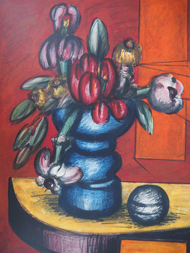 Franz PRIKING : Bouquet exotique et sphère - Lithographie (détail)