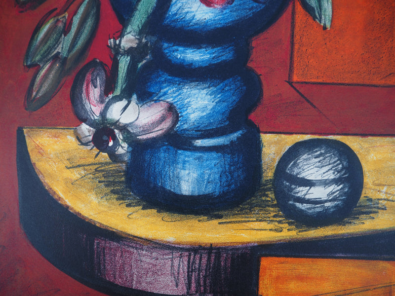 Franz PRIKING : Bouquet exotique et sphère - Lithographie (détail)