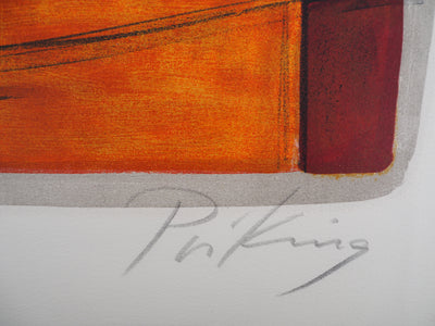 Franz PRIKING : Bouquet exotique et sphère - Lithographie (détail)