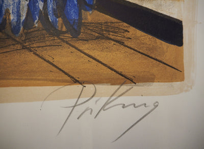Franz PRIKING : Nature morte fantastique à l'aigle - Lithographie (détail)