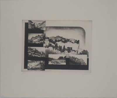Michel QUERIOZ : Mosaïque de montagnes - Gravure (détail)
