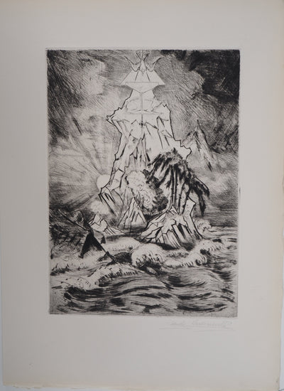 Camille QUESNEVILLE : La Colère divine, vers 1950 - Gravure