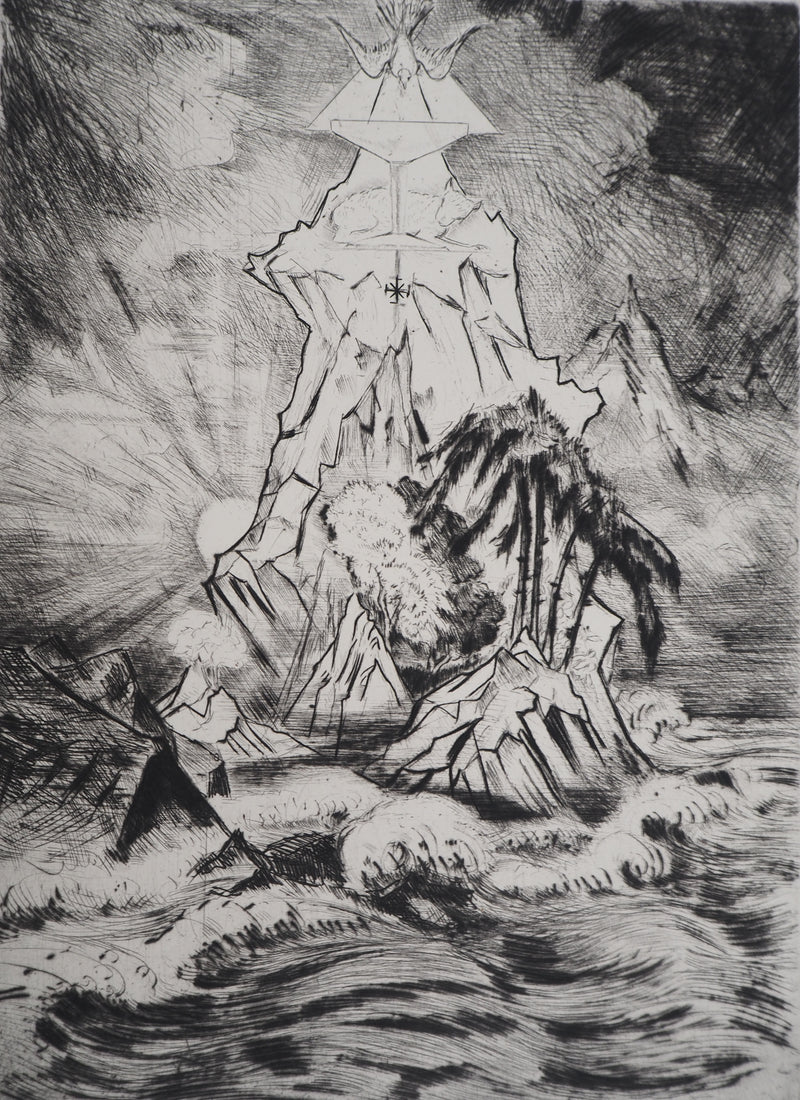 Camille QUESNEVILLE : La Colère divine, vers 1950 - Gravure (détail)