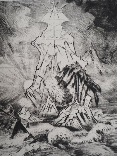 Camille QUESNEVILLE : La Colère divine, vers 1950 - Gravure (détail)