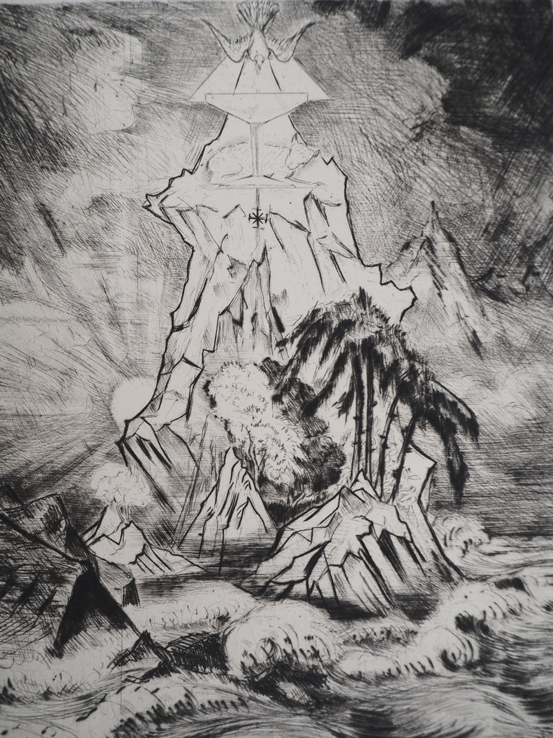 Camille QUESNEVILLE : La Colère divine, vers 1950 - Gravure (détail)