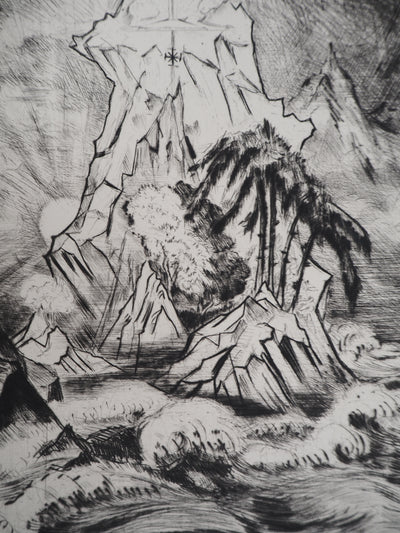 Camille QUESNEVILLE : La Colère divine, vers 1950 - Gravure (détail)