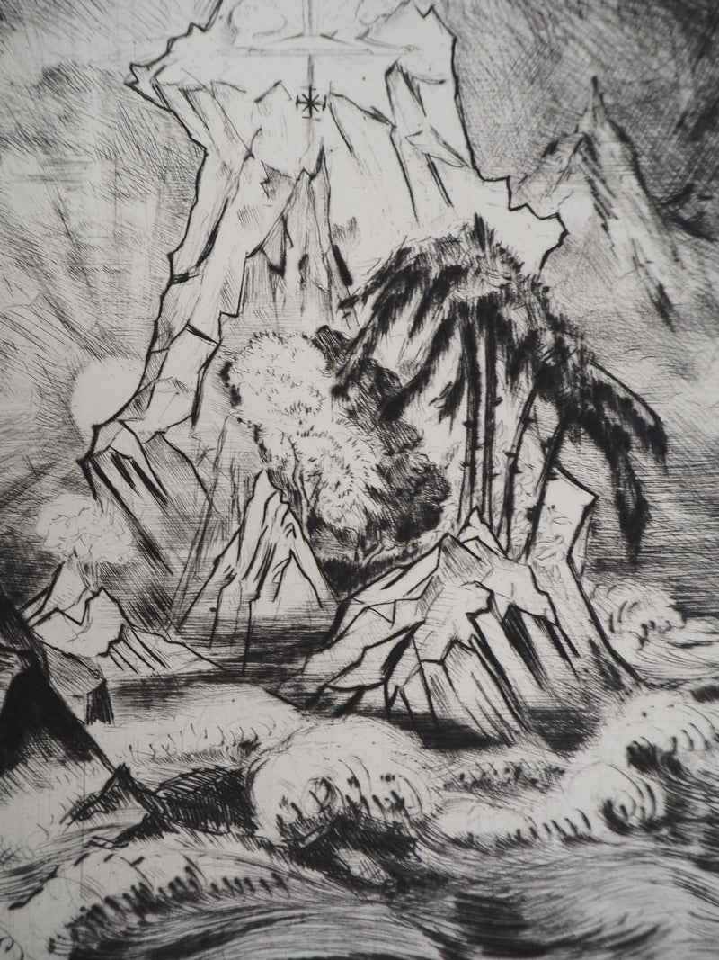Camille QUESNEVILLE : La Colère divine, vers 1950 - Gravure (détail)
