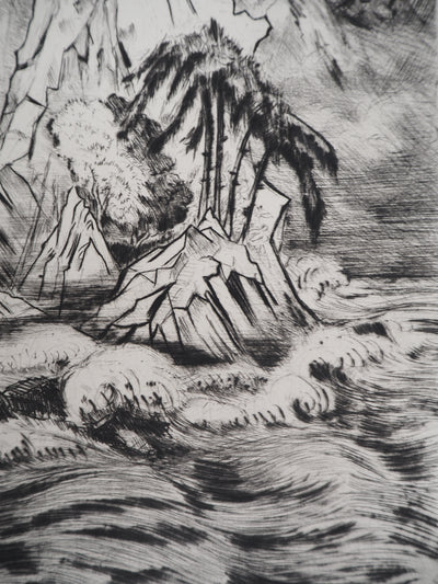 Camille QUESNEVILLE : La Colère divine, vers 1950 - Gravure (détail)