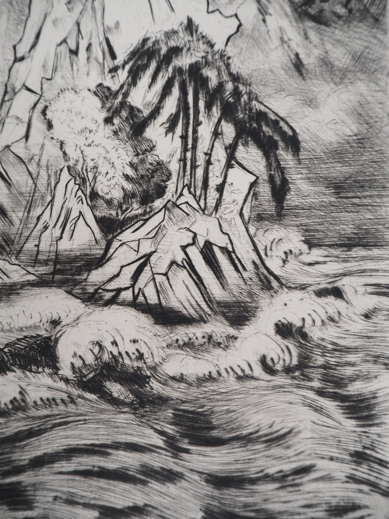 Camille QUESNEVILLE : La Colère divine, vers 1950 - Gravure (détail)