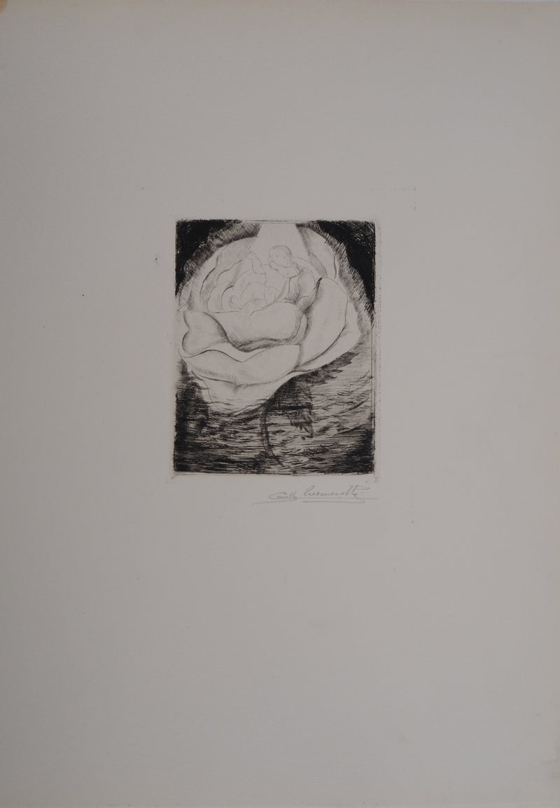 Camille QUESNEVILLE : La Naissance florale, vers 1950 - Gravure
