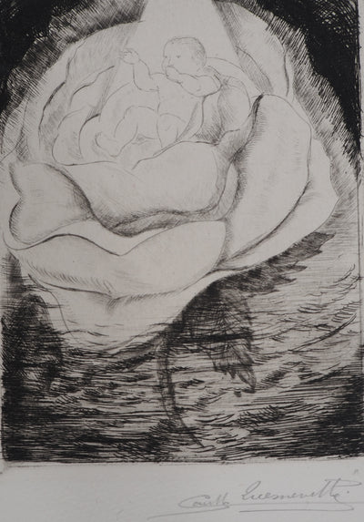Camille QUESNEVILLE : La Naissance florale, vers 1950 - Gravure (détail)