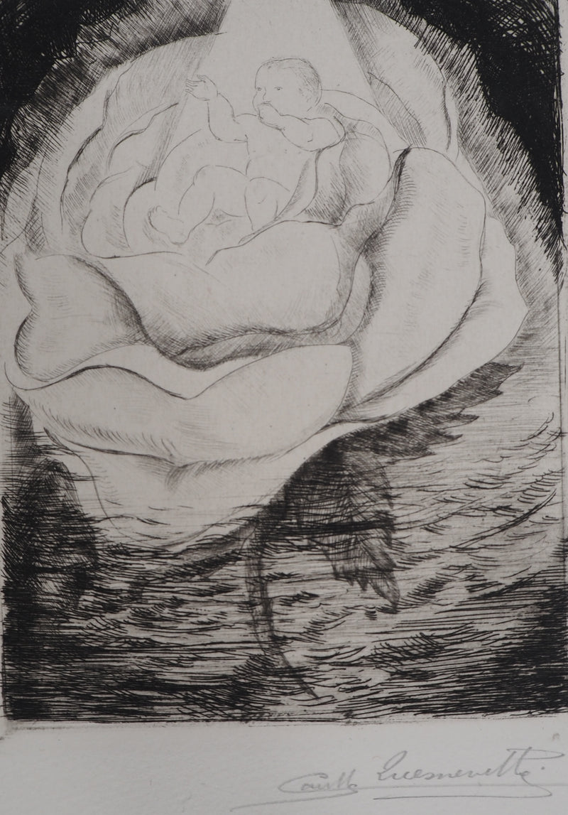 Camille QUESNEVILLE : La Naissance florale, vers 1950 - Gravure (détail)