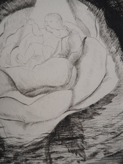 Camille QUESNEVILLE : La Naissance florale, vers 1950 - Gravure (détail)