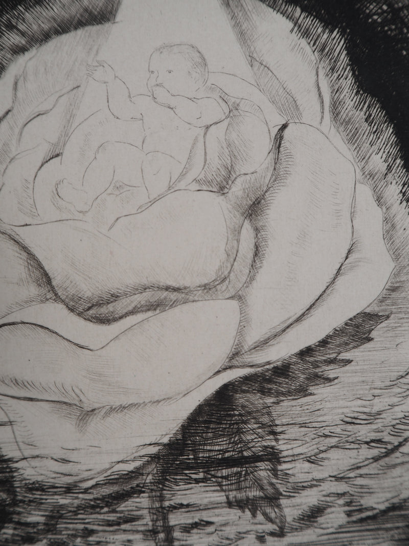 Camille QUESNEVILLE : La Naissance florale, vers 1950 - Gravure (détail)