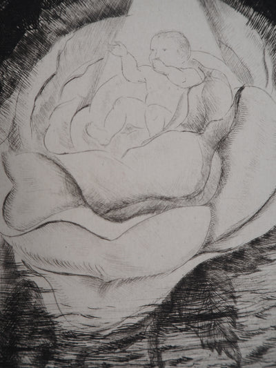 Camille QUESNEVILLE : La Naissance florale, vers 1950 - Gravure (détail)