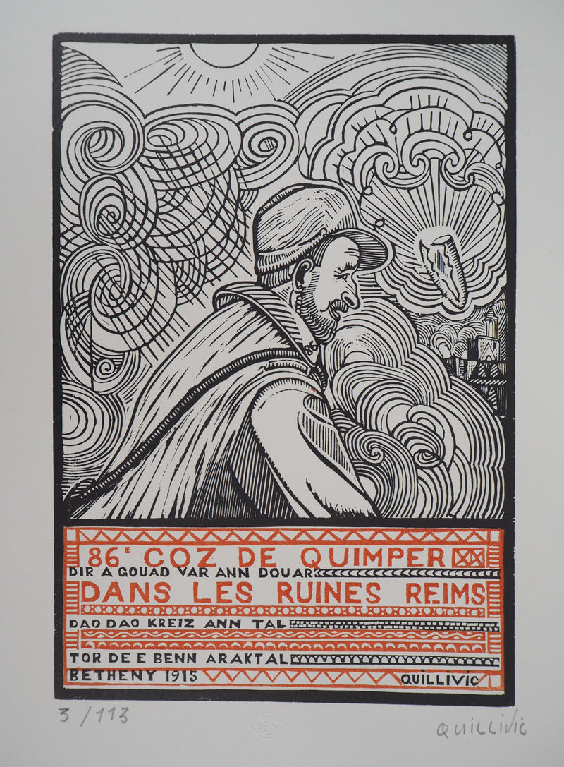 René QUILLIVIC : 86 COZ de Quimper : Dans les ruines, 1920 - Gravure sur bois