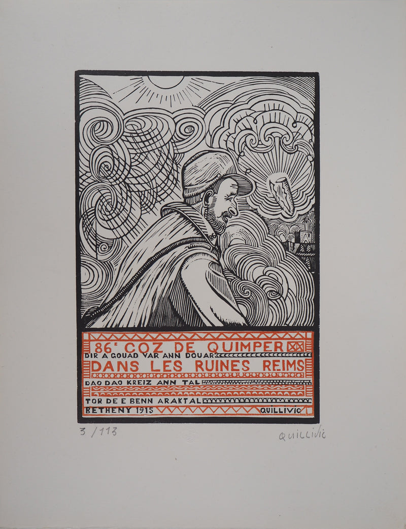 René QUILLIVIC : 86 COZ de Quimper : Dans les ruines, 1920 - Gravure sur bois (détail)