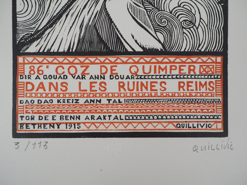 René QUILLIVIC : 86 COZ de Quimper : Dans les ruines, 1920 - Gravure sur bois (détail)