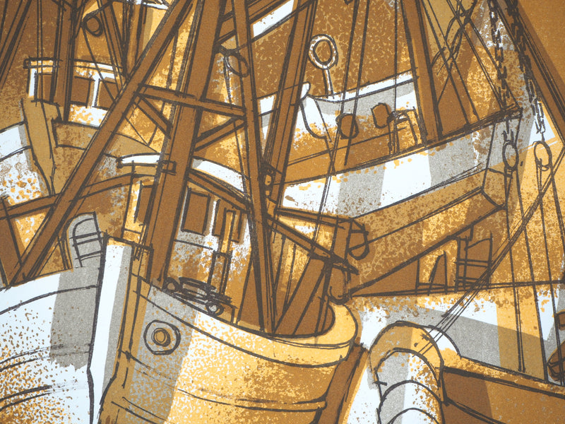 Jones QUINCEY : Marine : Bateaux enchevêtrés - Lithographie (détail)