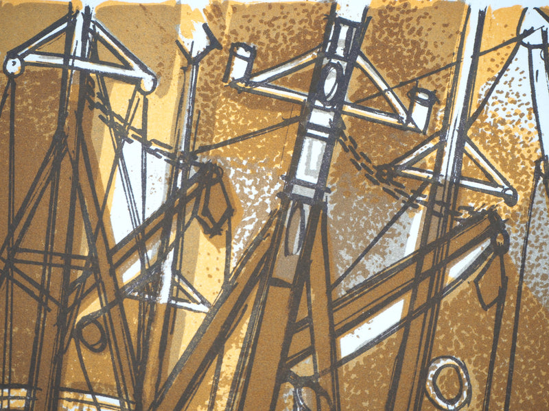 Jones QUINCEY : Marine : Bateaux enchevêtrés - Lithographie (détail)
