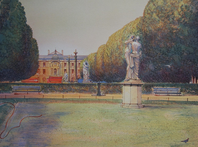Rolf RAFFLEWSKI : Jardin de Paris au Baiser - Lithographie (détail)