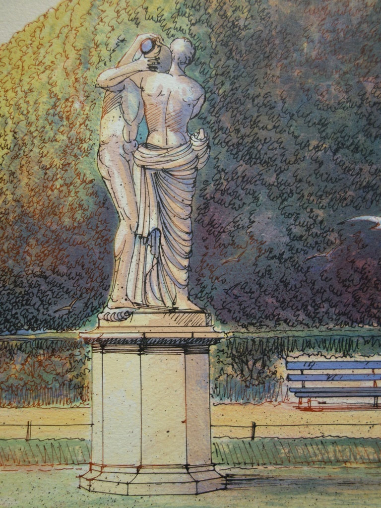 Rolf RAFFLEWSKI : Jardin de Paris au Baiser - Lithographie (détail)