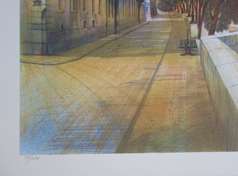 Rolf RAFFLEWSKI : Paris : Quai de Béthune - Lithographie (détail)