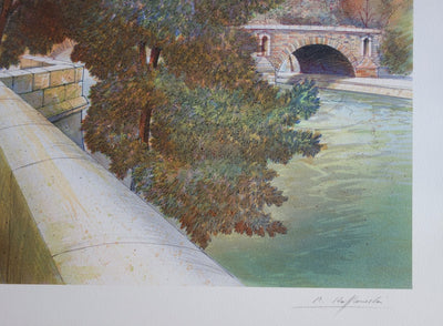 Rolf RAFFLEWSKI : Paris : Quai de Béthune - Lithographie (détail)