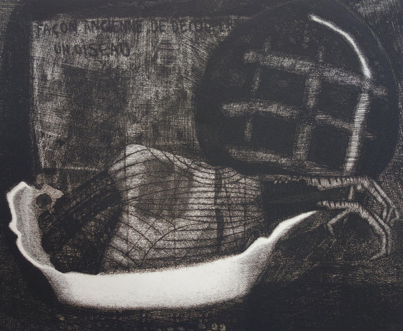 Jacques RAMONDOT : Oiseau bardé - Gravure (détail)