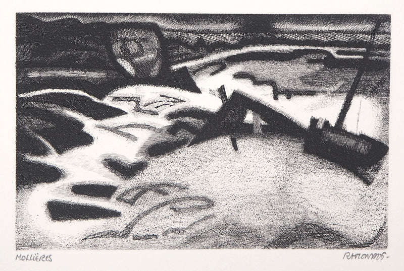 Jacques RAMONDOT : Paysage onirique de Mollières - Gravure