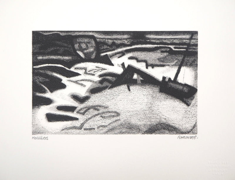 Jacques RAMONDOT : Paysage onirique de Mollières - Gravure (détail)