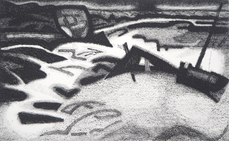 Jacques RAMONDOT : Paysage onirique de Mollières - Gravure (détail)
