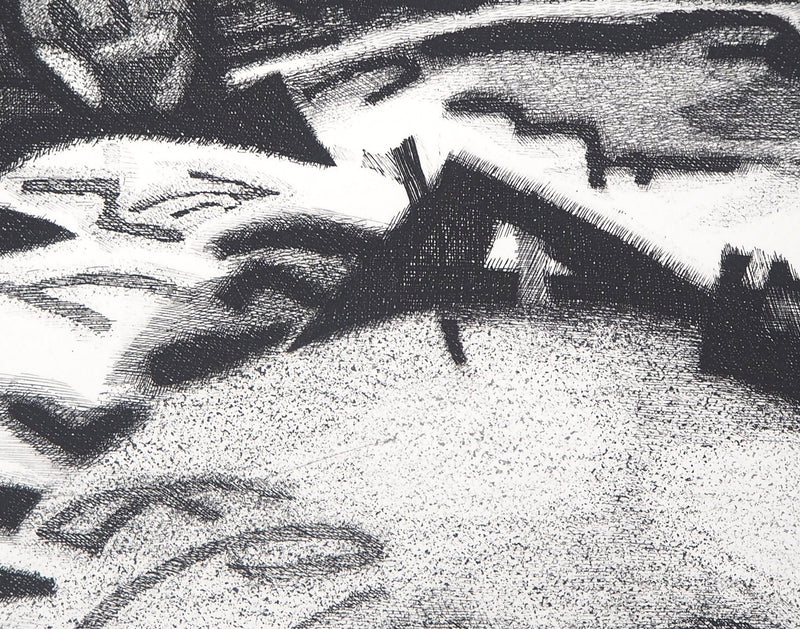 Jacques RAMONDOT : Paysage onirique de Mollières - Gravure (détail)
